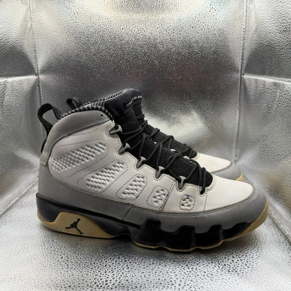 Size 10.5 Air Jordan 9 Retro Barons White Black Mid Top Mens Sneakers 302370-106